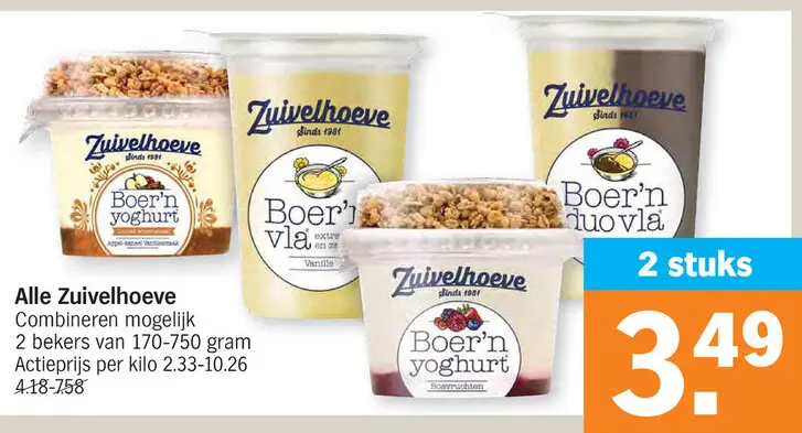 Promotie: Zuivelhoeve Boer'n yoghurt / vla / duovla