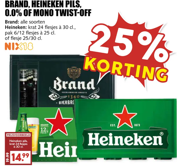 Aanbieding: Brand, Heineken pils, 0.0% of mono twist-off