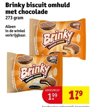 Aanbieding: Brinky biscuit omhuld met chocolade
