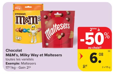 Offre: Chocolat M&M's, Milky Way et Maltesers