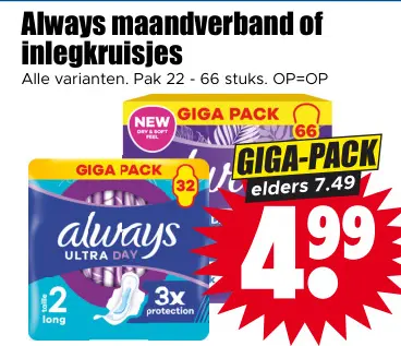 Aanbieding: Always maandverband of inlegkruisjes