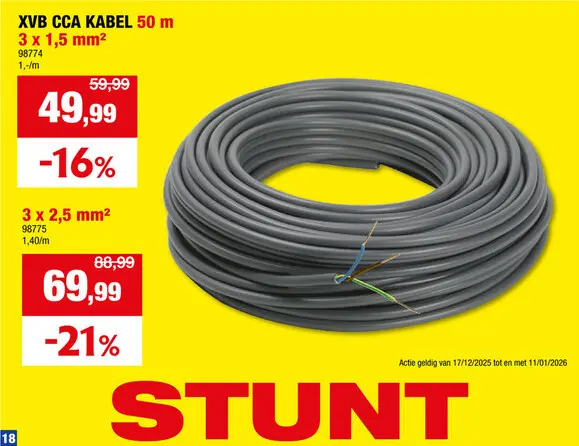 Promotie: Profile XVB-CCA kabel 3G 1,5mm² 50m grijs