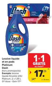 Offre: Lessive liquide et en pods Platinum Dash