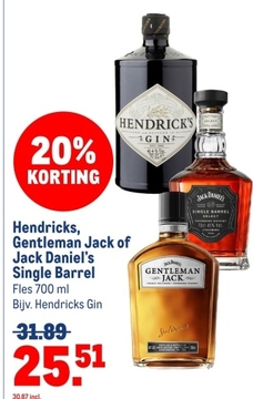 Aanbieding: Hendricks, Gentleman Jack of Jack Daniel's Si