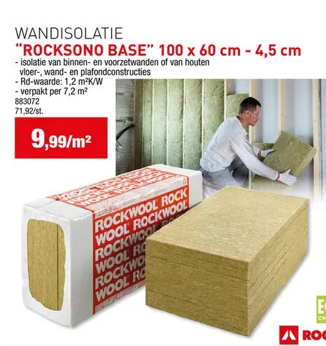 Promotie: Rockwool RockSono Base isolatieplaat 100x60x4,5 cm R1,2 7,2m²