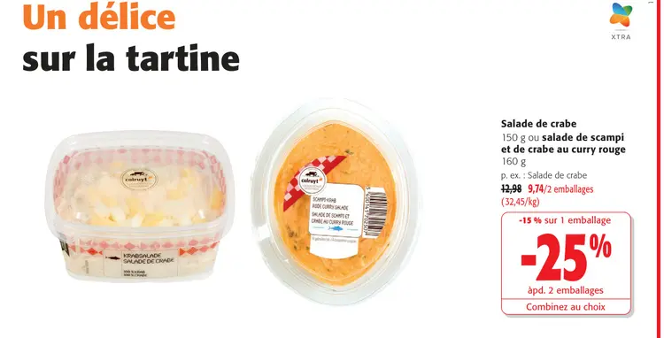 Offre: Salade de crabe ou salade de scampi et de crabe au curry rouge