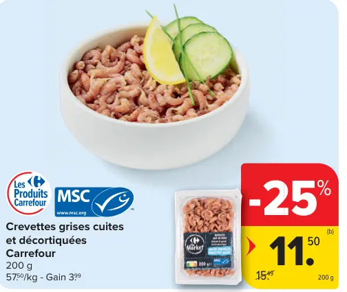 Offre: Crevettes grises cuites et décortiquées