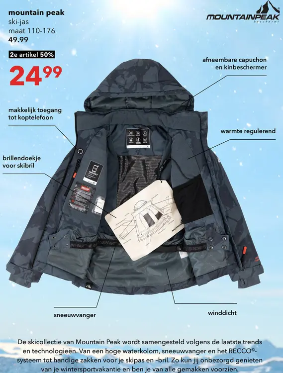 Aanbieding: Mountain Peak kinder ski-jas groen 10000 mm waterkolom