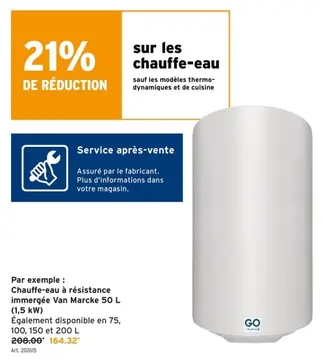 Offre: Chauffe-eau à résistance immergée Van Marcke