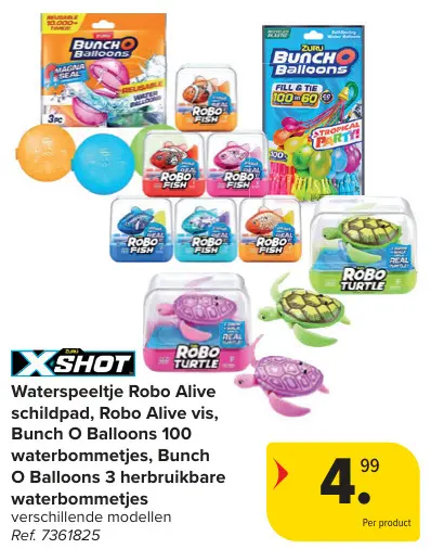 Promotie: Waterspeeltje Robo Alive schildpad, Robo Alive vis, Bunch O Balloons 100 waterbommetjes, Bunch O Balloons 3 herbruikbare waterbommetjes