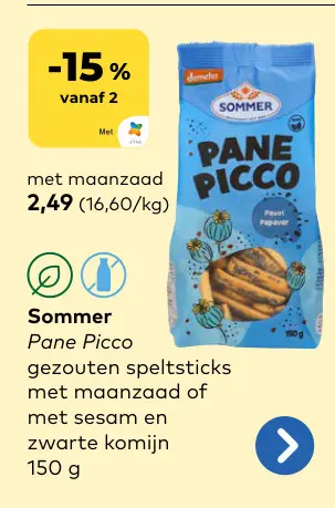 Promotie: Pane Picco gezouten speltsticks met maanzaad of met sesam en zwarte komijn