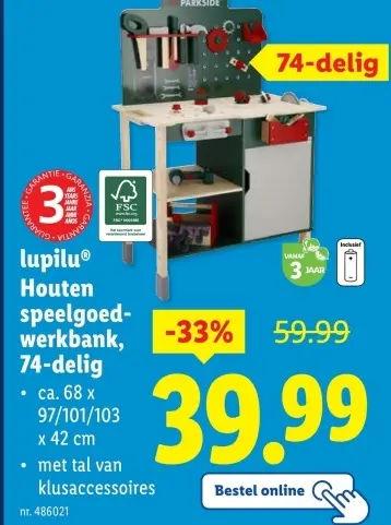 Aanbieding: Houten speelgoedwerkbank