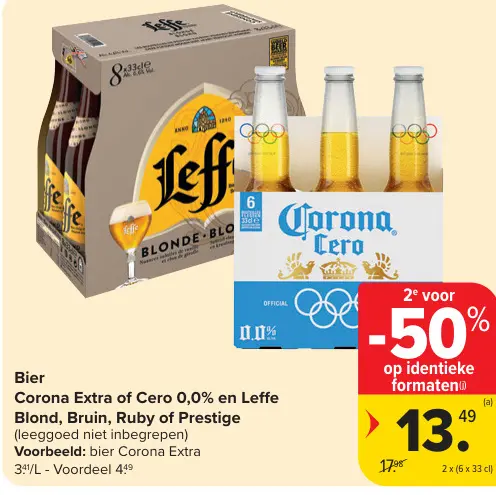 Promotie: Corona Extra of Cero 0,0% en Leffe Blond, Bru