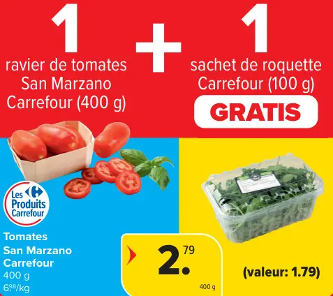 Offre: Tomates San Marzano + sachet de roquette GRATIS