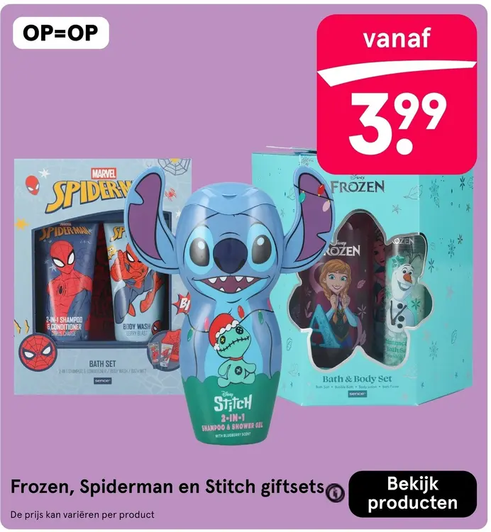 Aanbieding: Frozen, Spiderman en Stitch giftsets