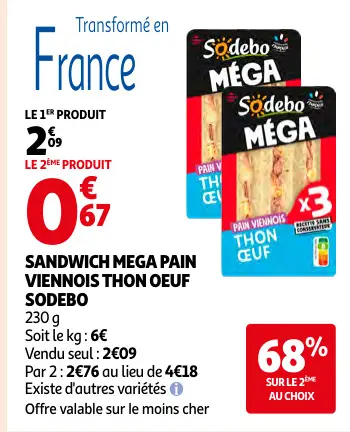 Offre: Sandwich mega pain viennois thon oeuf