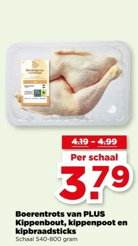 Aanbieding: Boerentrots van PLUS Kippenbout, kippenpoot en kipbraadsticks