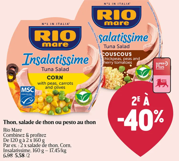 Offre: Thon, salade de thon ou pesto au thon