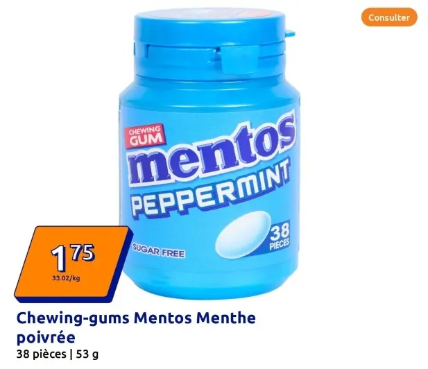 Offre: Chewing-gums Mentos Menthe poivrée