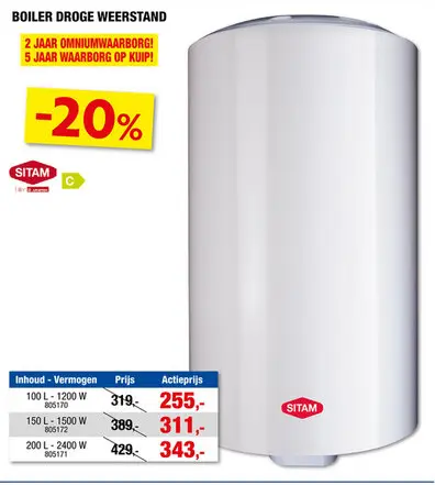 Aanbieding: Sitam boiler 100l droge weerstand