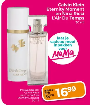 Aanbieding: Calvin Klein Eternity Moment en Nina Ricci L'Air Du Temps