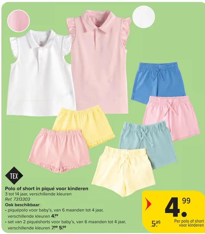 Promotie: Polo of short in piqué voor kinderen