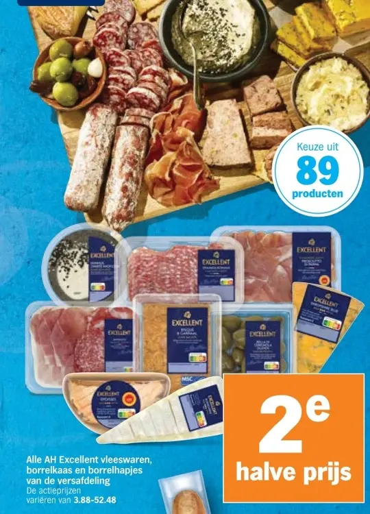 Aanbieding: AH Excellent vleeswaren, borrelkaas en borrelhapjes van de versafdeling