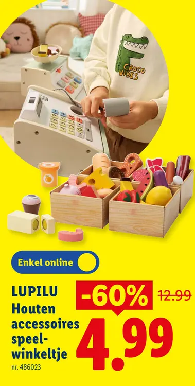 Promotie: Houten accessoires speel-winkeltje