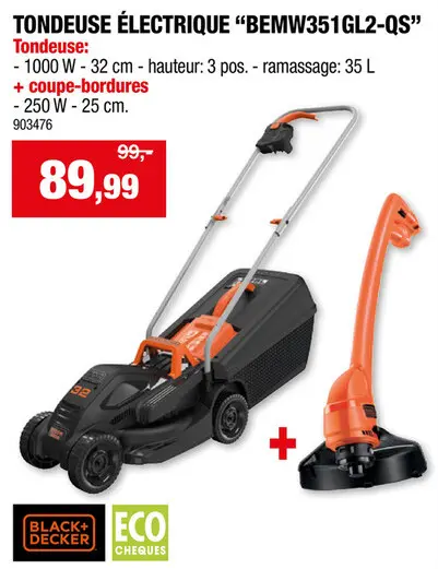 Offre: BEMW351GL2-QS tondeuse électrique 1000W 32cm + coupe-bordures 250W 23cm