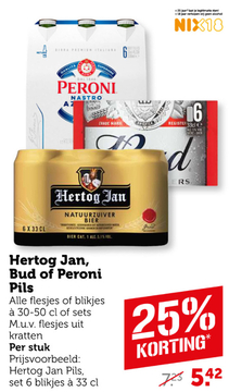 Aanbieding: Hertog Jan, Bud of Peroni Pils