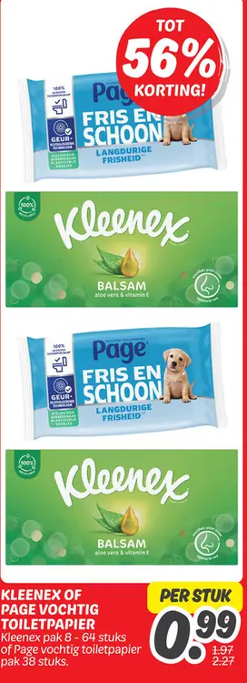 Aanbieding: Kleenex of Page vochtig toiletpapier