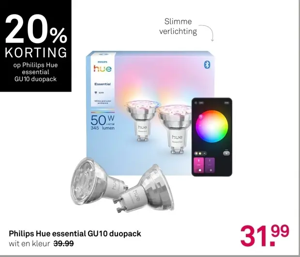 Aanbieding: Philips Hue essential GU10 duopack