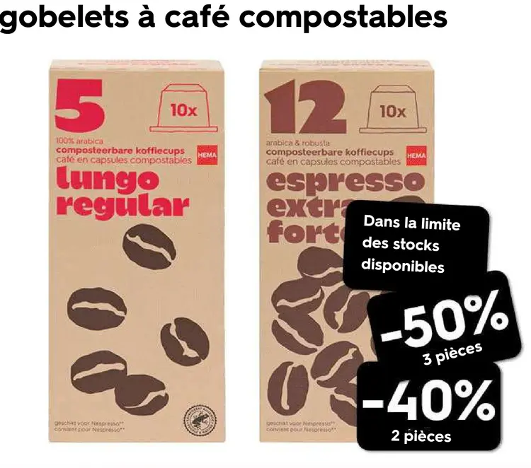 Offre: gobelets à café compostables