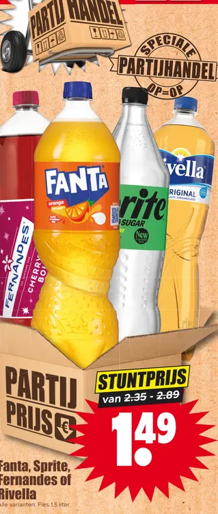 Aanbieding: Fanta, Sprite, Fernandes of Rivella