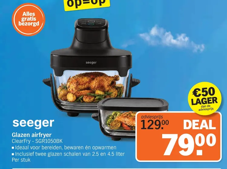 Aanbieding: seeger Glazen airfryer ClearFry - SGR1050BK