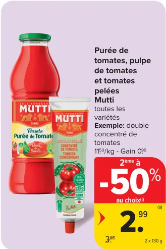 Offre: Purée de tomates, pulpe de tomates et tomates pelées