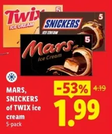 Aanbieding: MARS, SNICKERS of TWIX ice cream