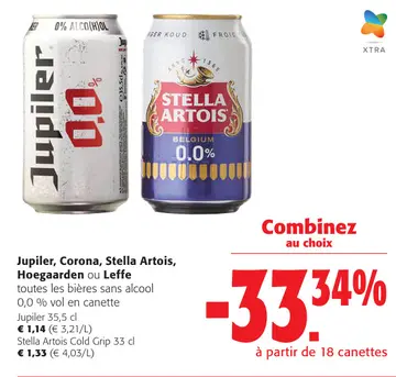 Offre: Jupiler, Corona, Stella Artois, Hoegaarden ou Leffe