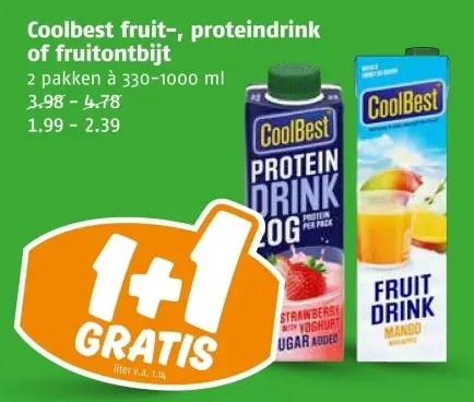 Aanbieding: Coolbest fruit-, proteindrink of fruitontbijt