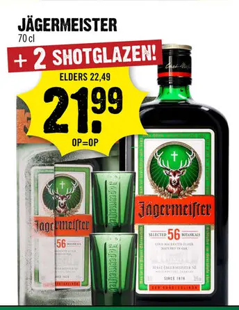 Aanbieding: Jagermeister plus 2 originele shotglazen 70 cl