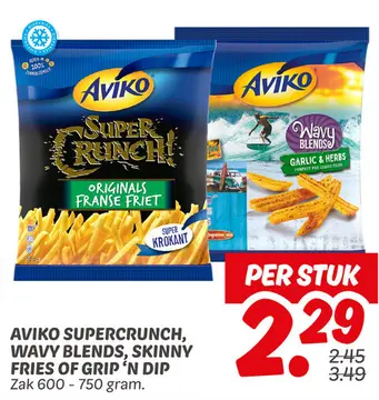 Aanbieding: Aviko supercrunch, wavy blends, skinny fries og grip 'n dip