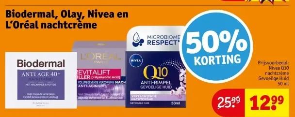 Aanbieding: Biodermal, Olay, Nivea  en L'oreal Nachtcrème