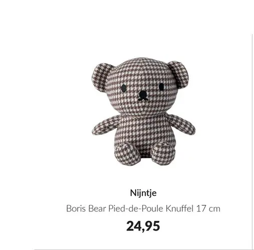 Aanbieding: Boris Bear Pied-de-Poule Knuffel