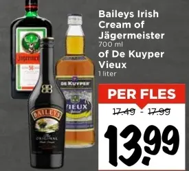 Aanbieding: Baileys Irish Cream of Jägermeister or De Kuyper Vieux