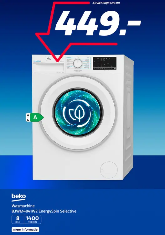 Aanbieding: B3WM4841W2 EnergySpin Selective Wasmachine