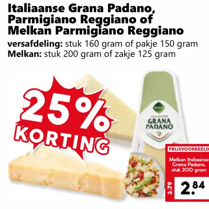 Aanbieding: Italiaanse Grana Padano, Parmigiano Reggiano of Melkan Parmigiano Reggiano