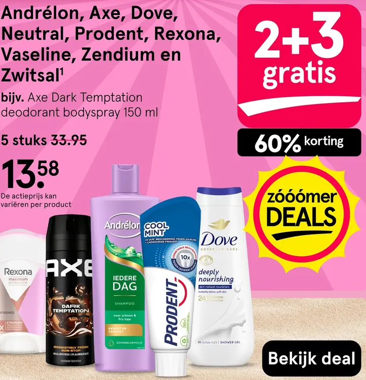 Aanbieding: Andrélon, Axe, Dove, Neutral, Prodent, Rexona, Vaseline, Zendium en Zwitsal