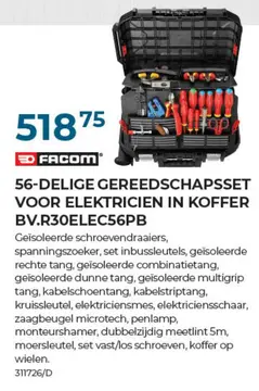 Aanbieding: 56-DELIGE GEREEDSCHAPSSET VOOR ELEKTRICIEN IN