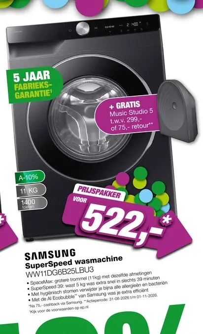 Aanbieding: Samsung WW11DG6B25LBU3 6000 Serie SuperSpeed Wasmachine