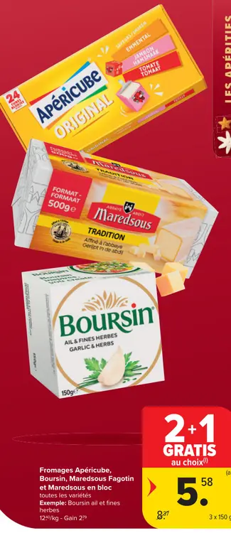 Offre: Fromages Apéricube, Boursin, Maredsous Fagotin et Maredsous en bloc